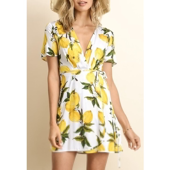 lemon print wrap dress